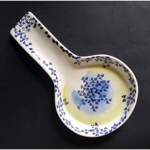 Anthropologie Claudia Spoon Rest/Holder Modern Cottage Whimsy 8.75” BL/WH Floral